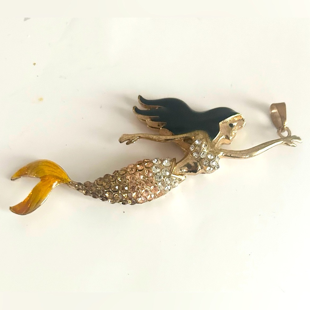 Rhinestone Mermaid Necklace Pendant, keychain charm, bag charm diy, beach, ocean